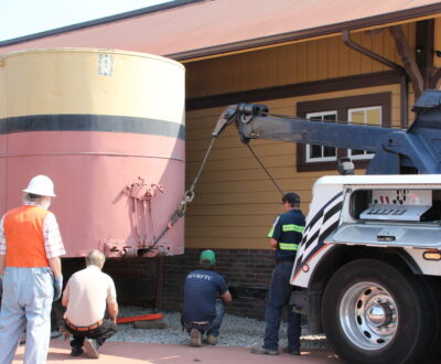 Trailer pushed into position